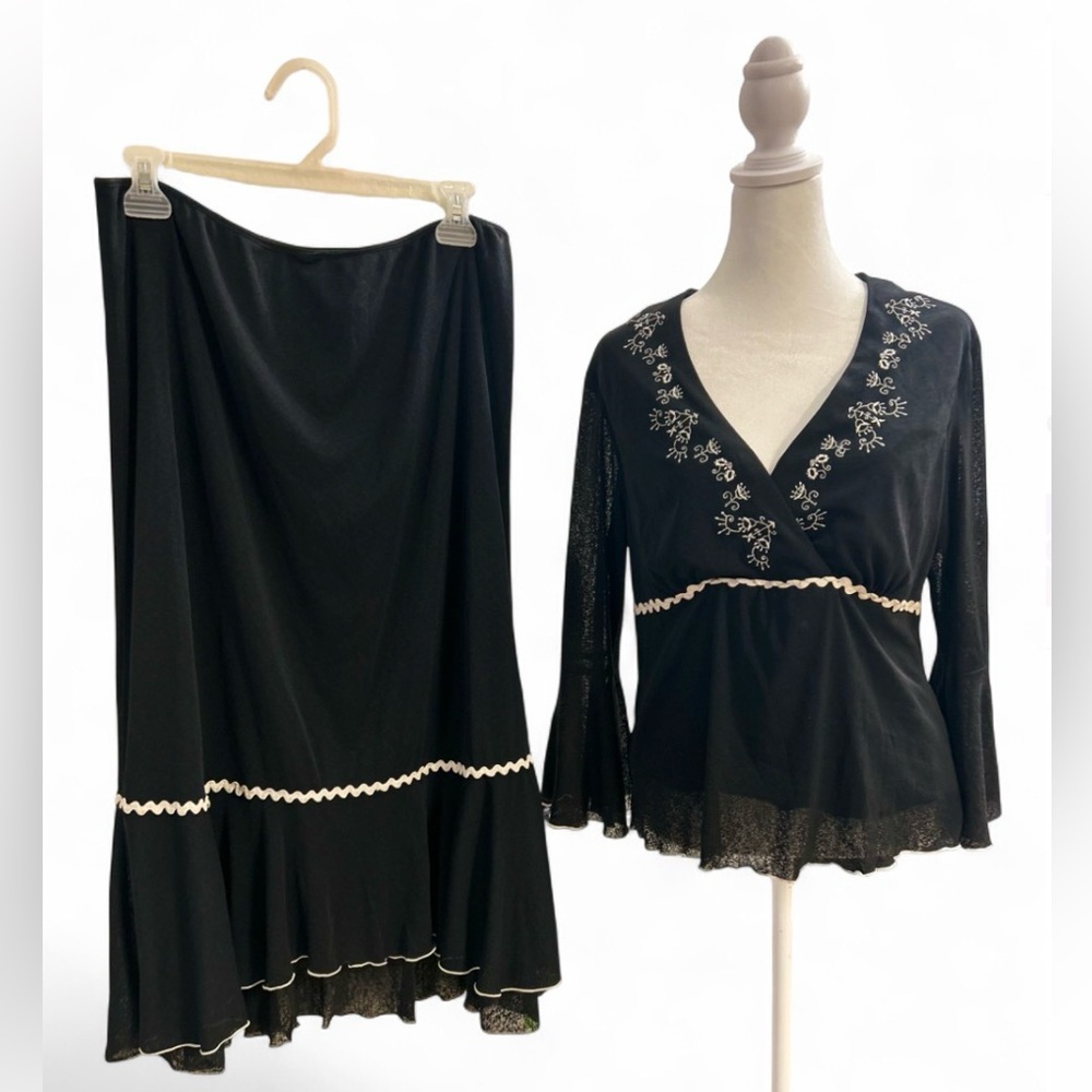 Black Skirt Set with Embroidered Details